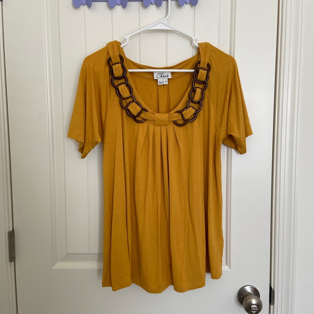 Vintage Chaus women’s wood ring decorated scoop neck loose blouse medium